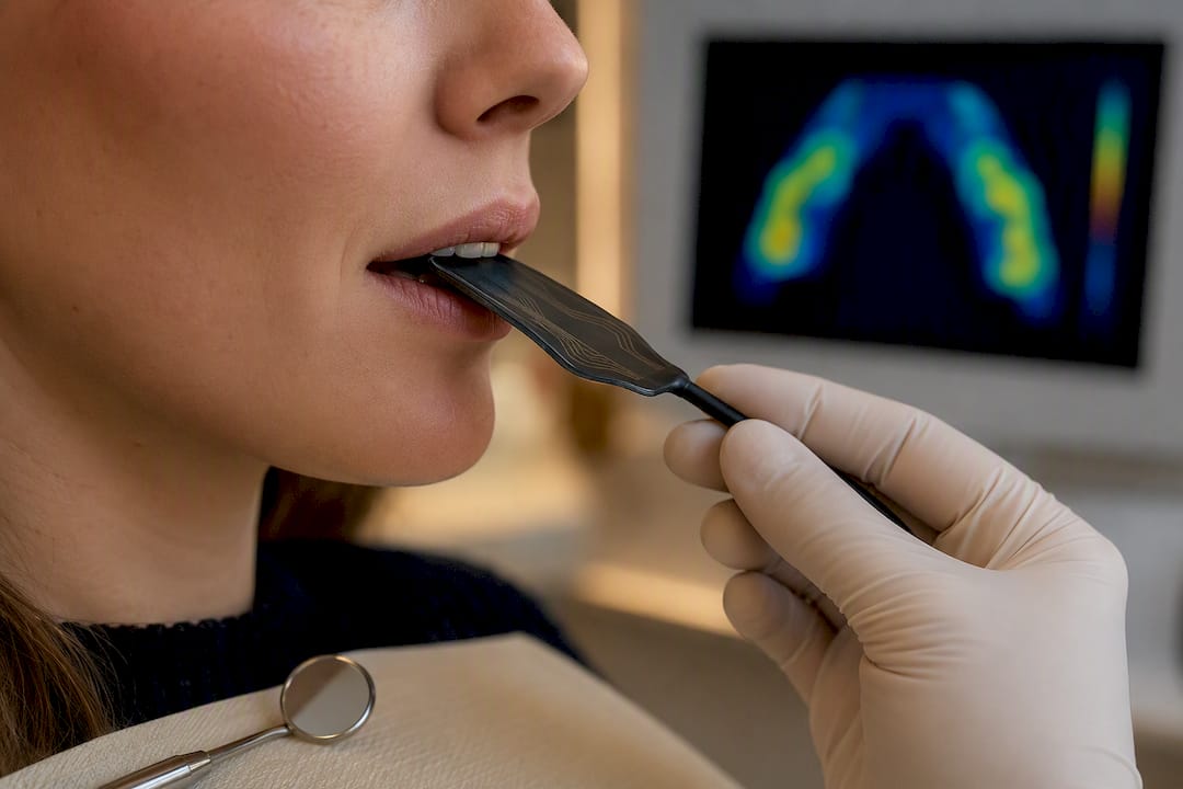 Patient using digital bite analysis sensor