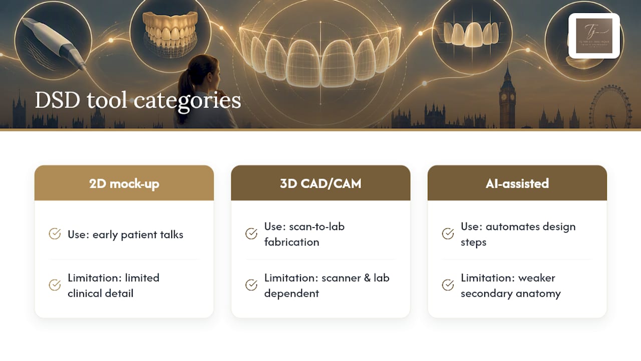 Three digital smile design tool categories