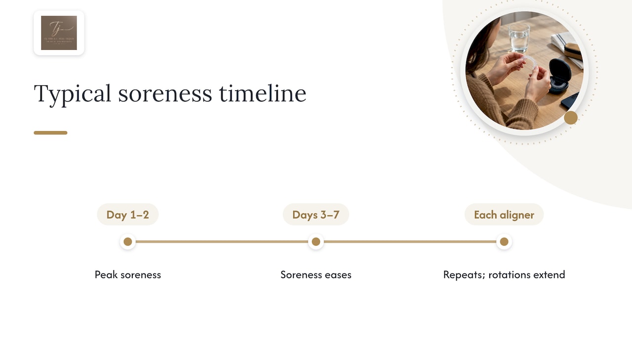 Timeline showing Invisalign soreness over several days