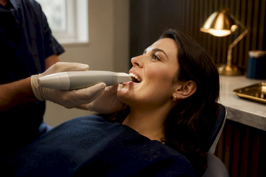 Digital scan guiding a custom whitening tray