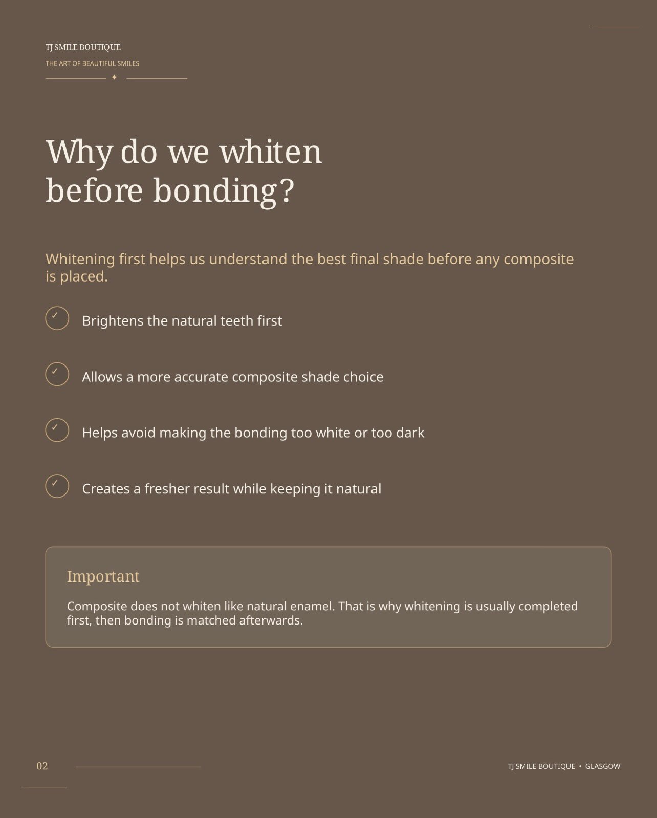 Composite bonding or teeth whitening — which comes first? ✨ For many smile-makeover cases, teeth whitening is completed first so the natural teeth… — image 9 of 12